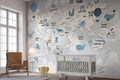 World Map Mural Wallpaper | Kids Adventure With Animals and Hot Air Balloons