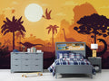 Dinosaur Mural Wallpaper | Prehistoric Sunset Landscape