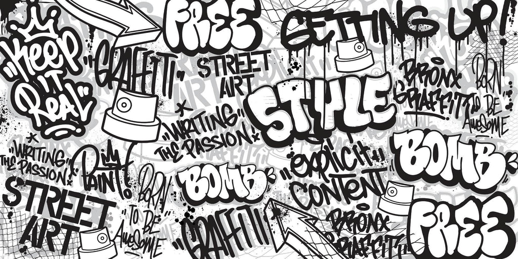 Graffiti Mural Wallpaper | Urban Black and White Street Art