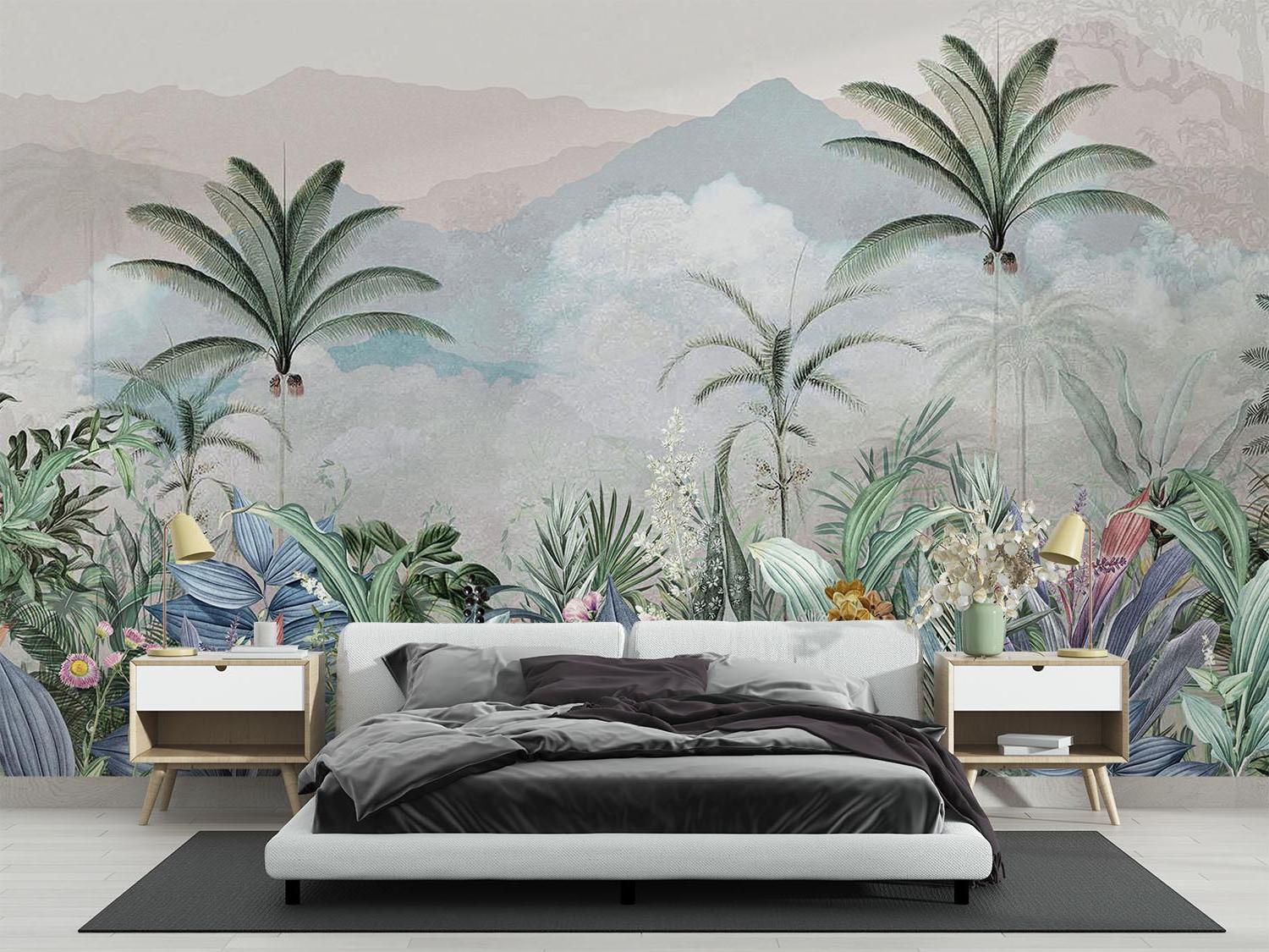 Tropical Mural Wallpaper | Mountain Paradise With Exotic Flora