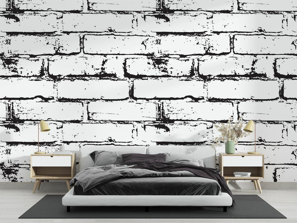 Brick Mural Wallpaper | Industrial Black and White Design