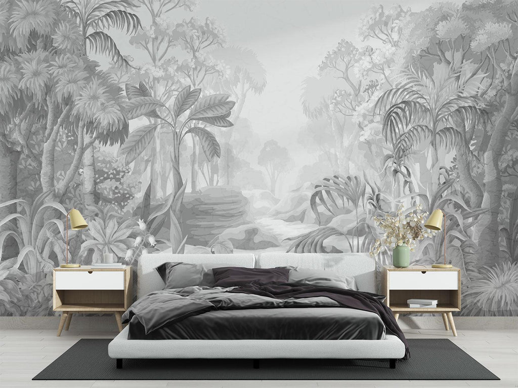 Tropical Mural Wallpaper | Monochrome Jungle Paradise