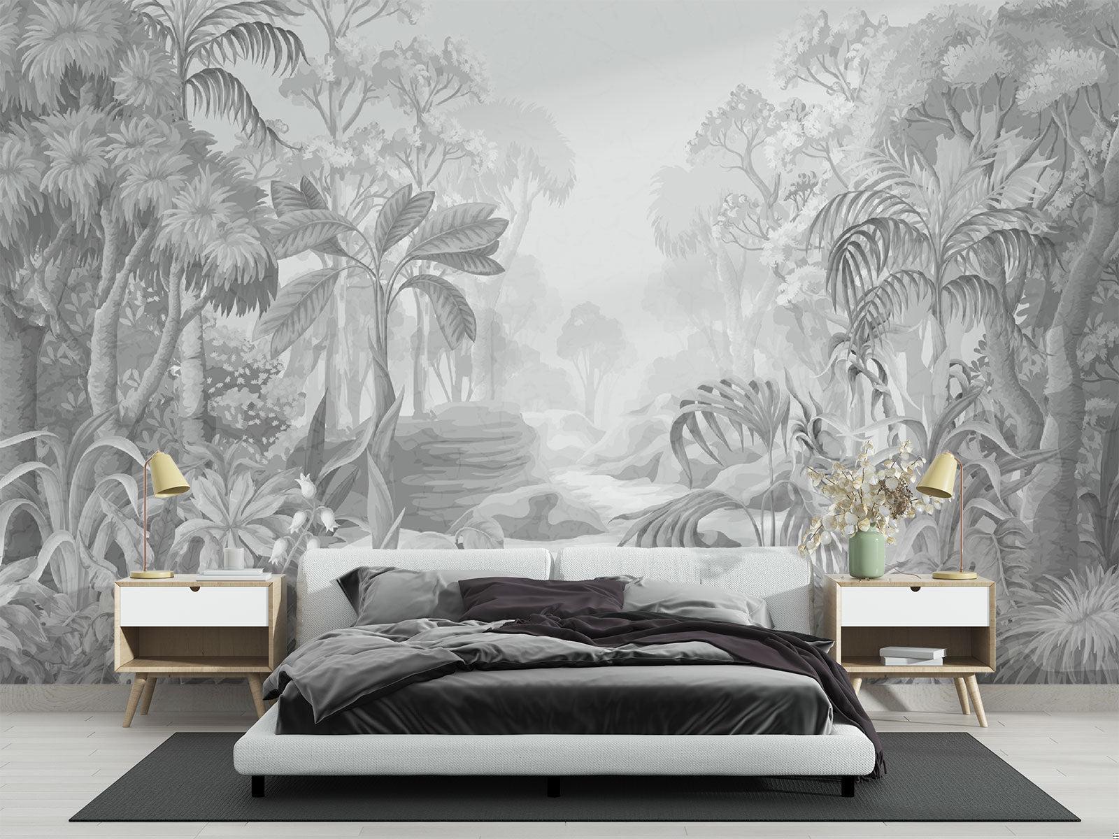 Tropical Mural Wallpaper | Monochrome Jungle Paradise