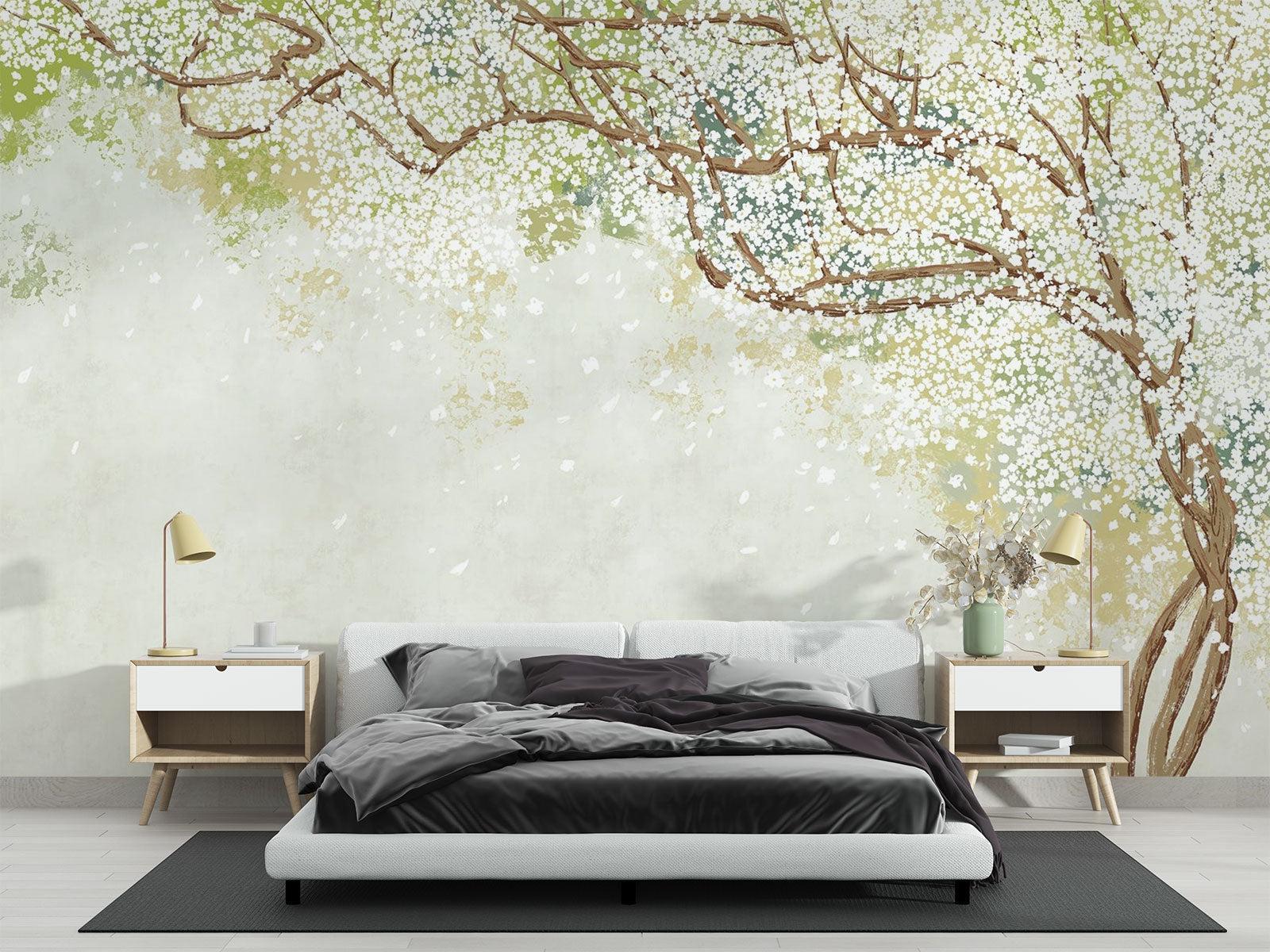 Cherry Blossom Mural Wallpaper | Soft White Watercolor Design