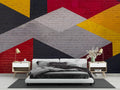 Geometric Mural Wallpaper | Modern Brick Pattern with Red and Yellow
