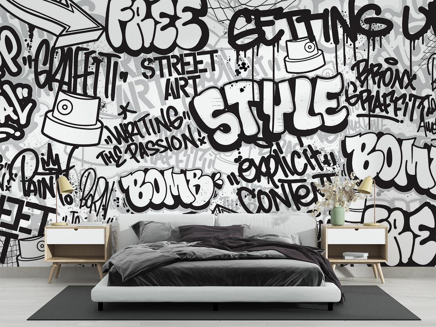 Graffiti Mural Wallpaper | Urban Black and White Street Art