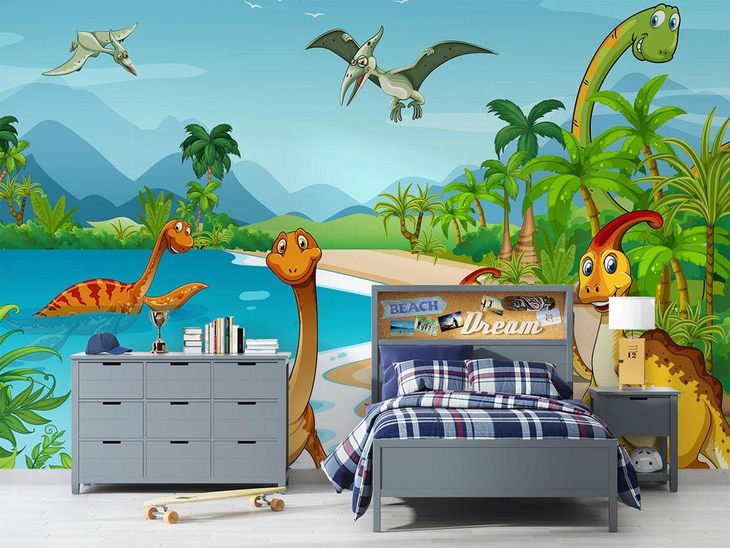 Dinosaur Mural Wallpaper | Tropical Paradise Adventure