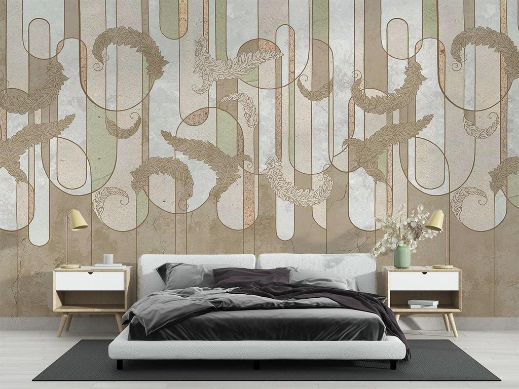 Feather Mural Wallpaper | Art Deco Geometric Pattern