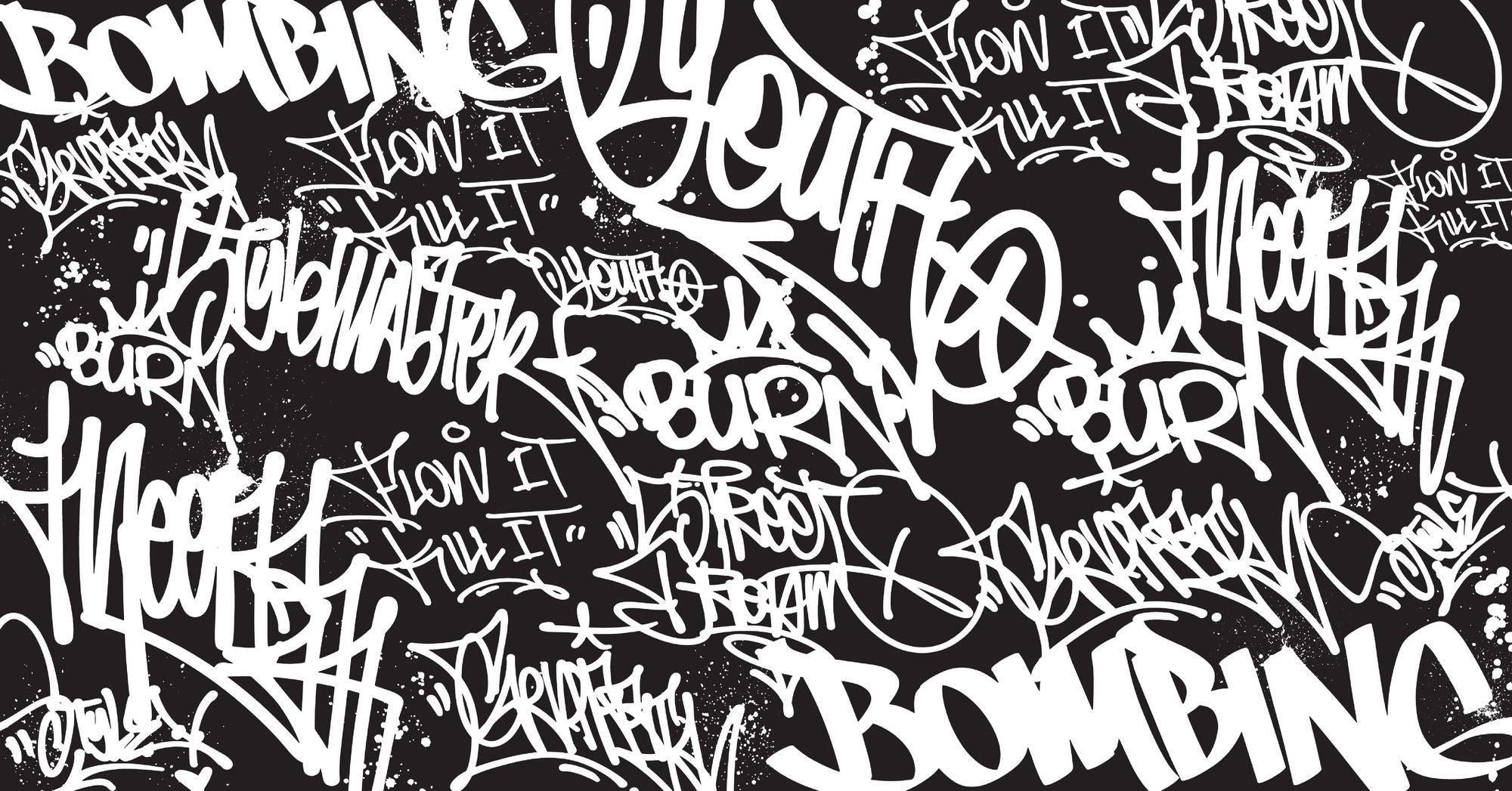 Graffiti Mural Wallpaper | Urban Black and White Street Art