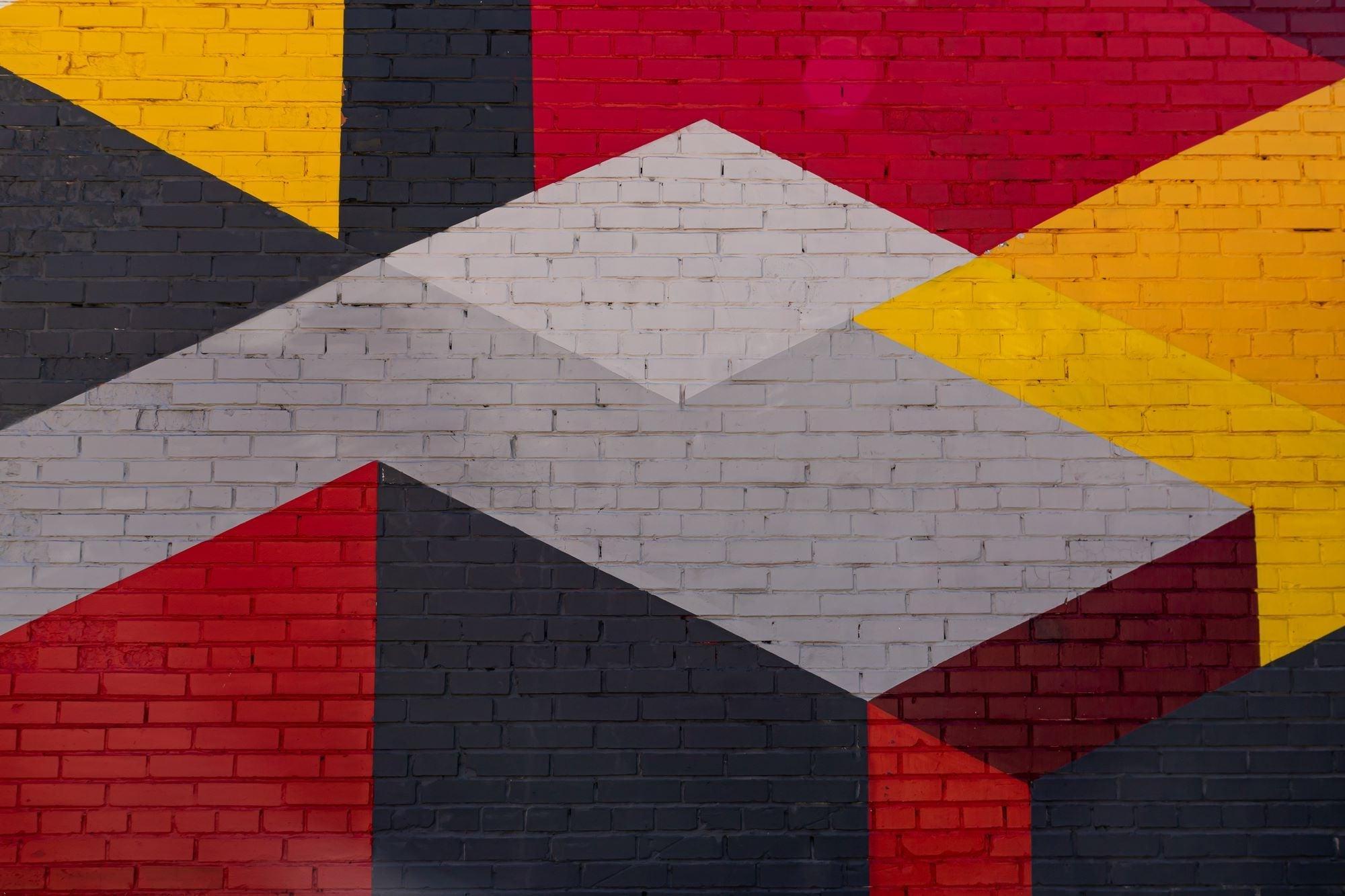 Geometric Mural Wallpaper | Modern Brick Pattern with Red and Yellow