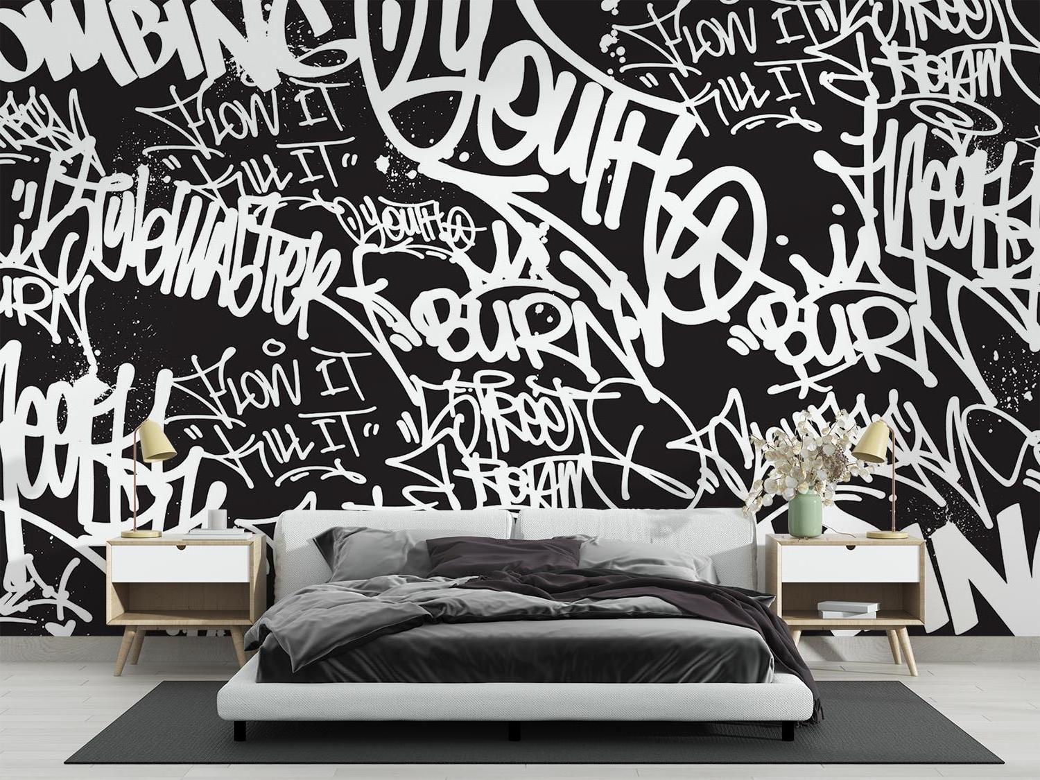 Graffiti Mural Wallpaper | Urban Black and White Street Art