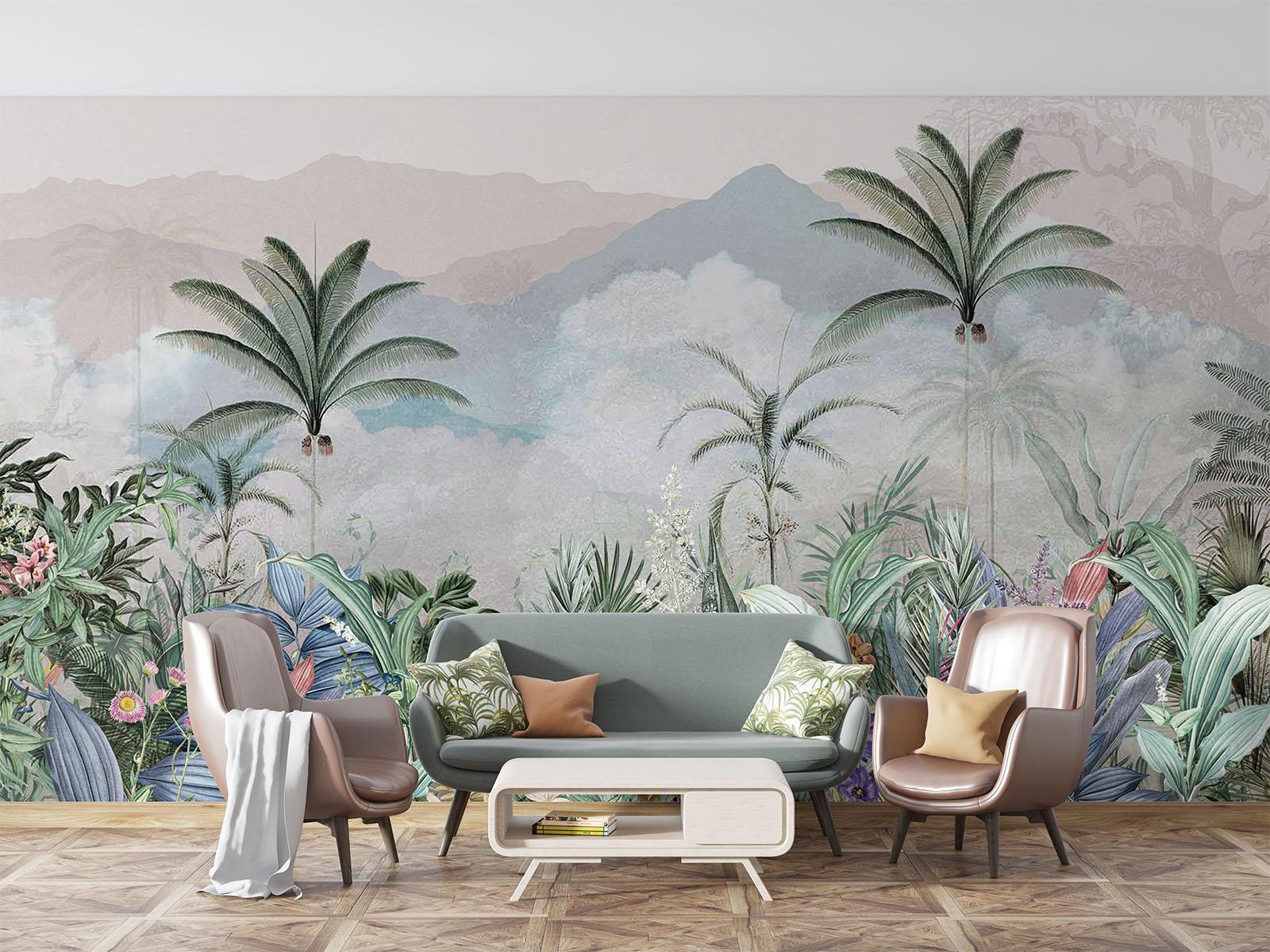 Tropical Mural Wallpaper | Mountain Paradise With Exotic Flora