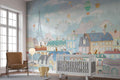 Paris Mural Wallpaper | Whimsical Cityscape With Hot Air Balloons