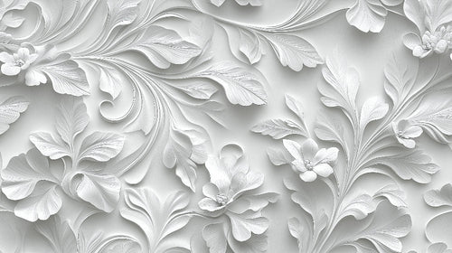 3D white botanical pattern design file showing detailed embossed flower and leaf motifs