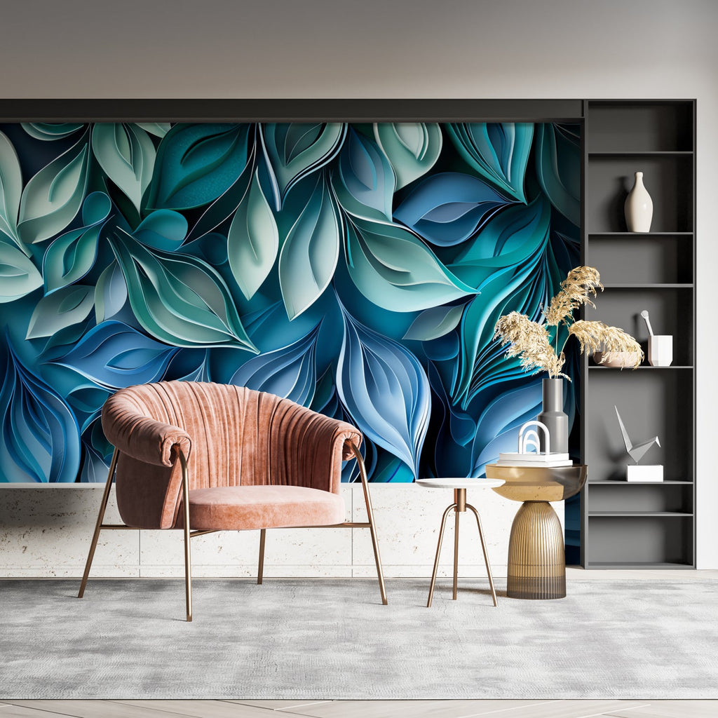 3D foliage wallpaper creating a calm atmosphere in a master bedroom