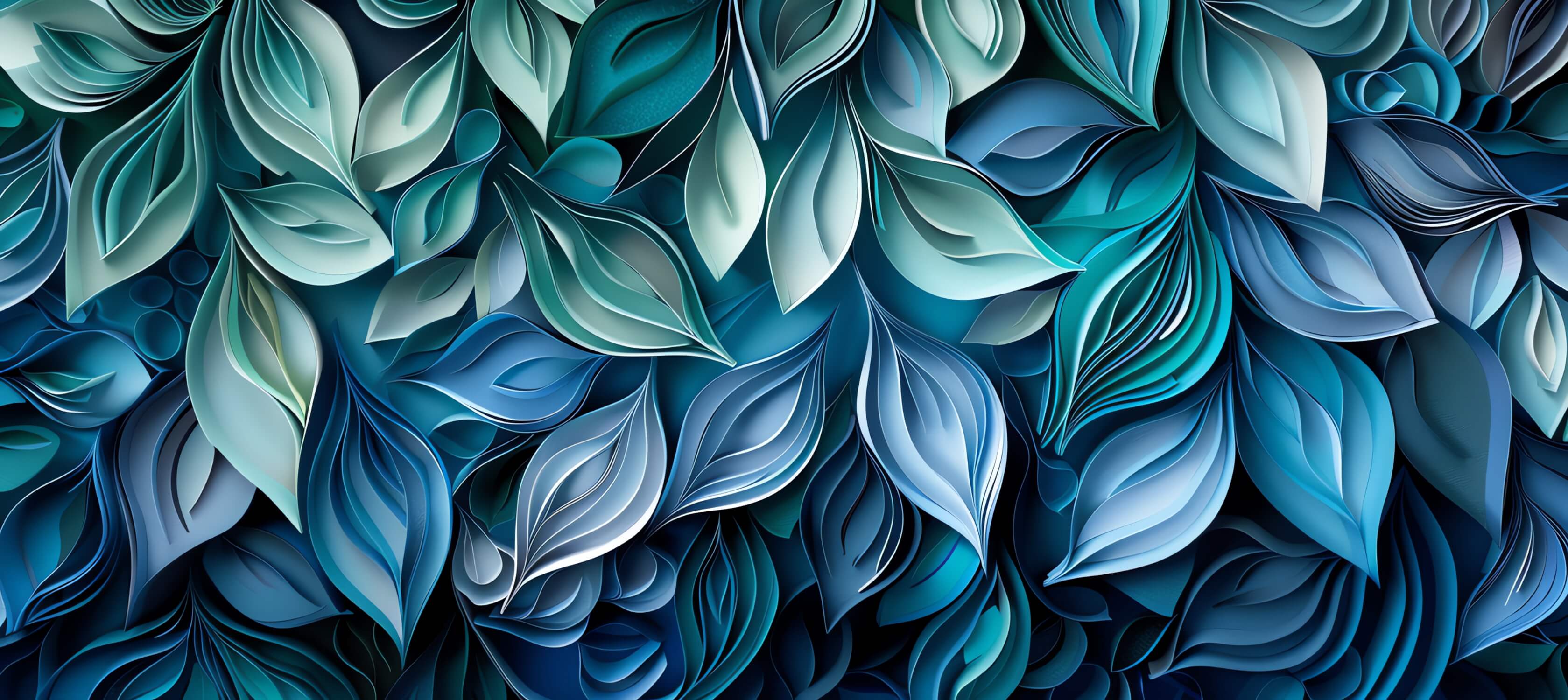 Design file showing detailed 3D blue and green leaf pattern