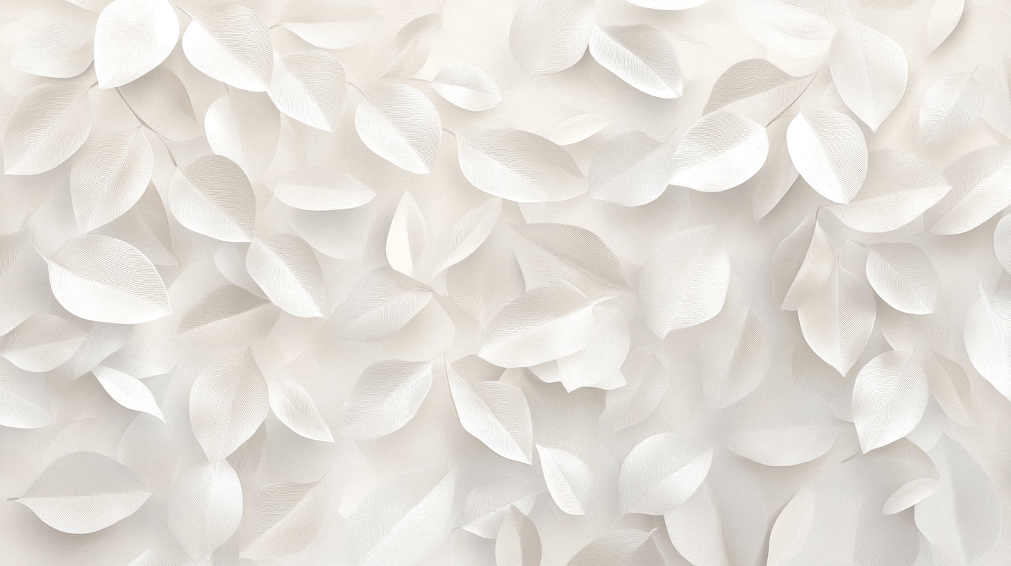 Design file showing detailed 3D white leaves pattern with delicate texture and depth