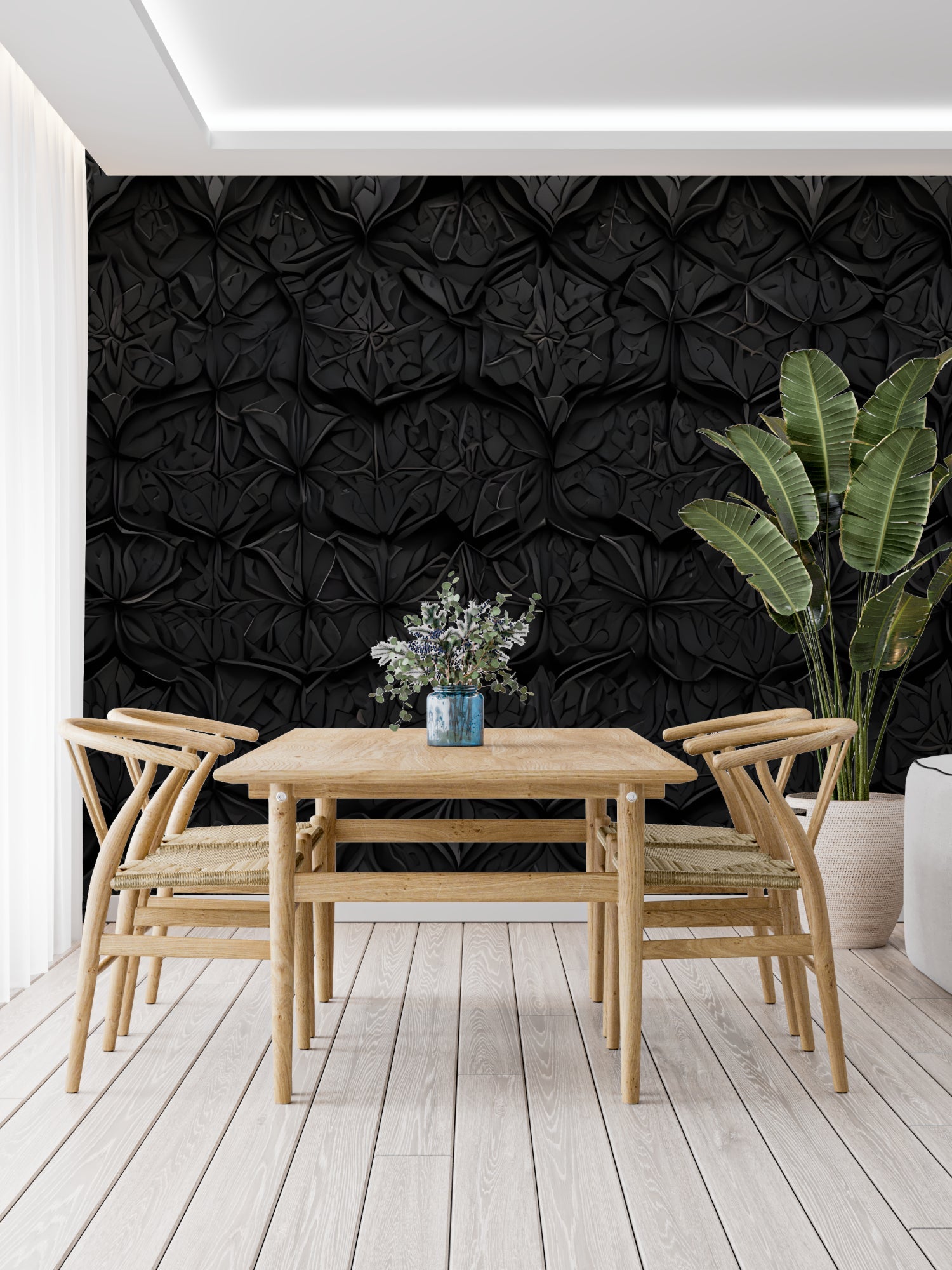 Geometric 3D wallpaper making a statement in a modern office space