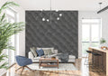 Black 3D snake pattern wallpaper in modern living room creating dramatic depth effect