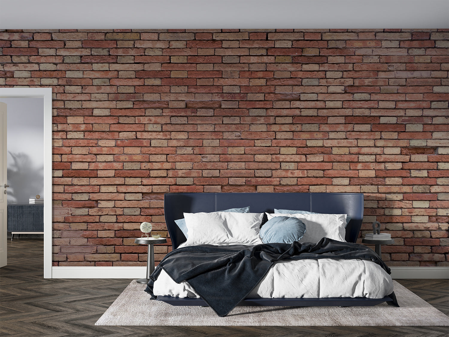 3D wave pattern wallpaper creating depth in a modern bedroom setting
