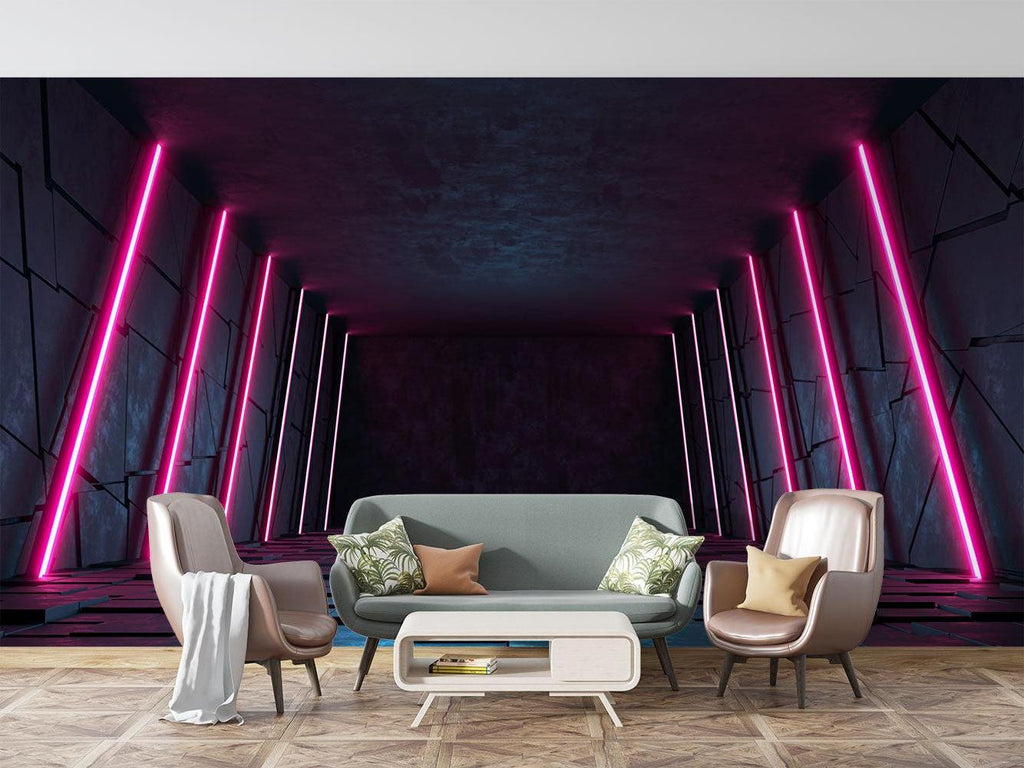 3D perspective mural in home theater with ambient lighting