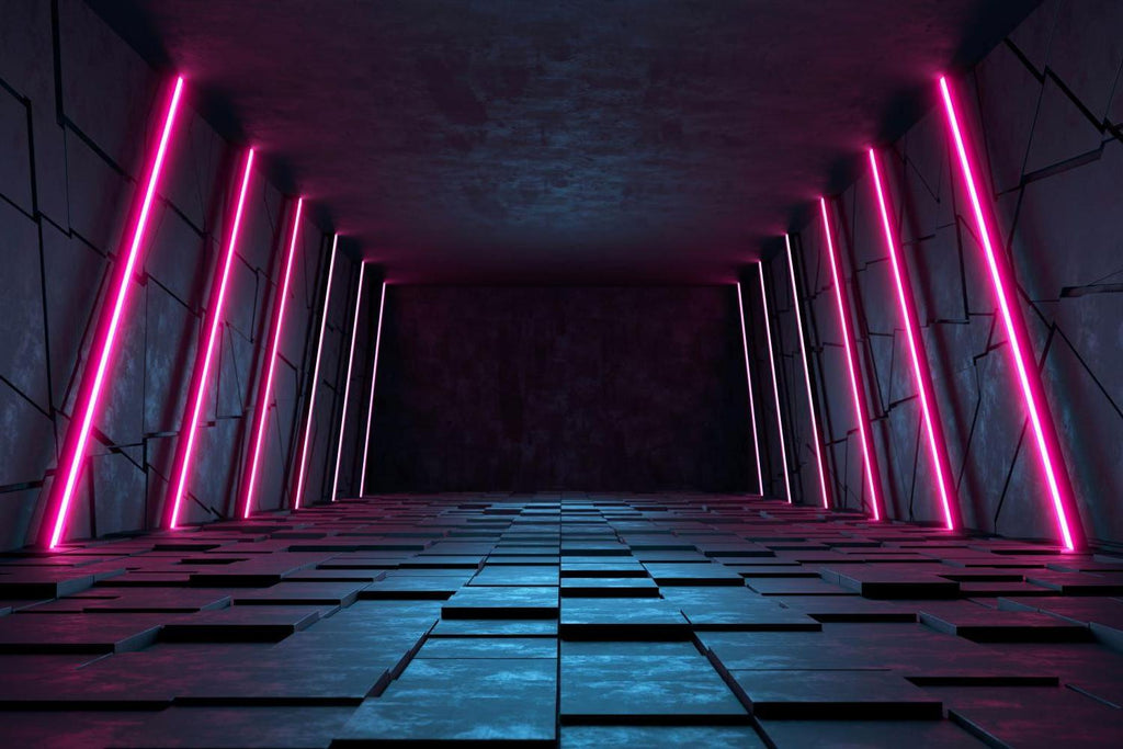 High-resolution design file of 3D neon tunnel with pink lights pattern