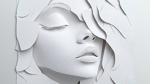 White 3D portrait paper art wallpaper design file showing intricate relief details and textures