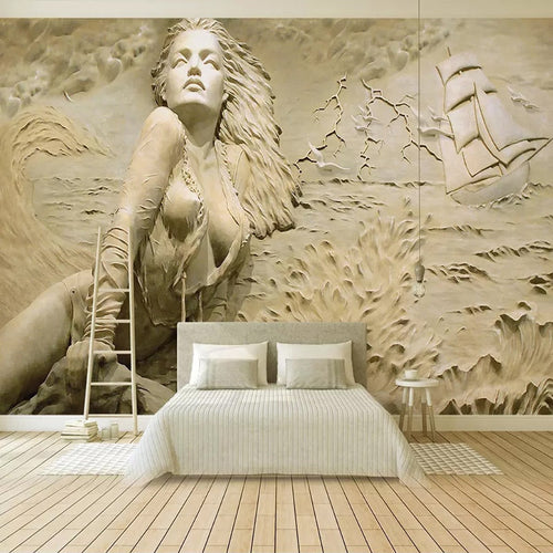 3D Ocean Art Mural creating depth in modern living room with natural lighting