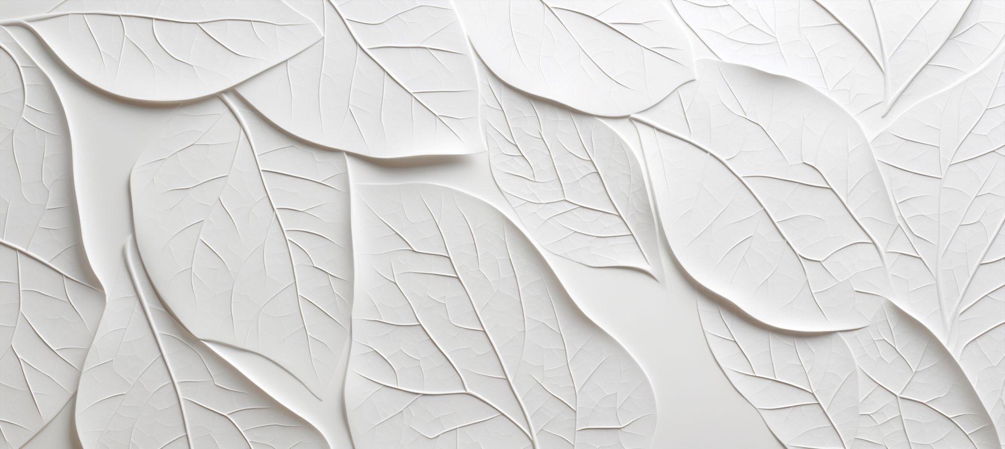 3D white leaf pattern design file showing intricate embossed details and botanical relief texture