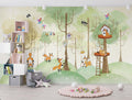 Forest Animals Mural Wallpaper | Playful Fox Treehouse Scene