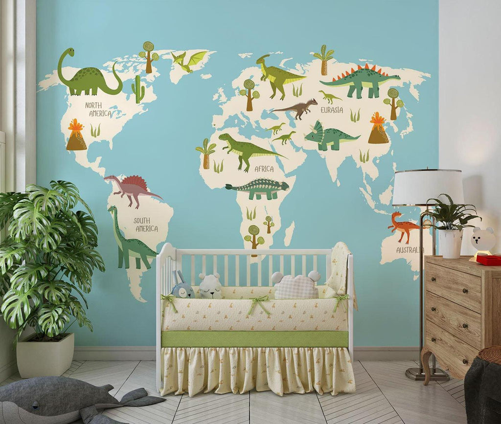 Dinosaur Mural Wallpaper | Educational World Map Design