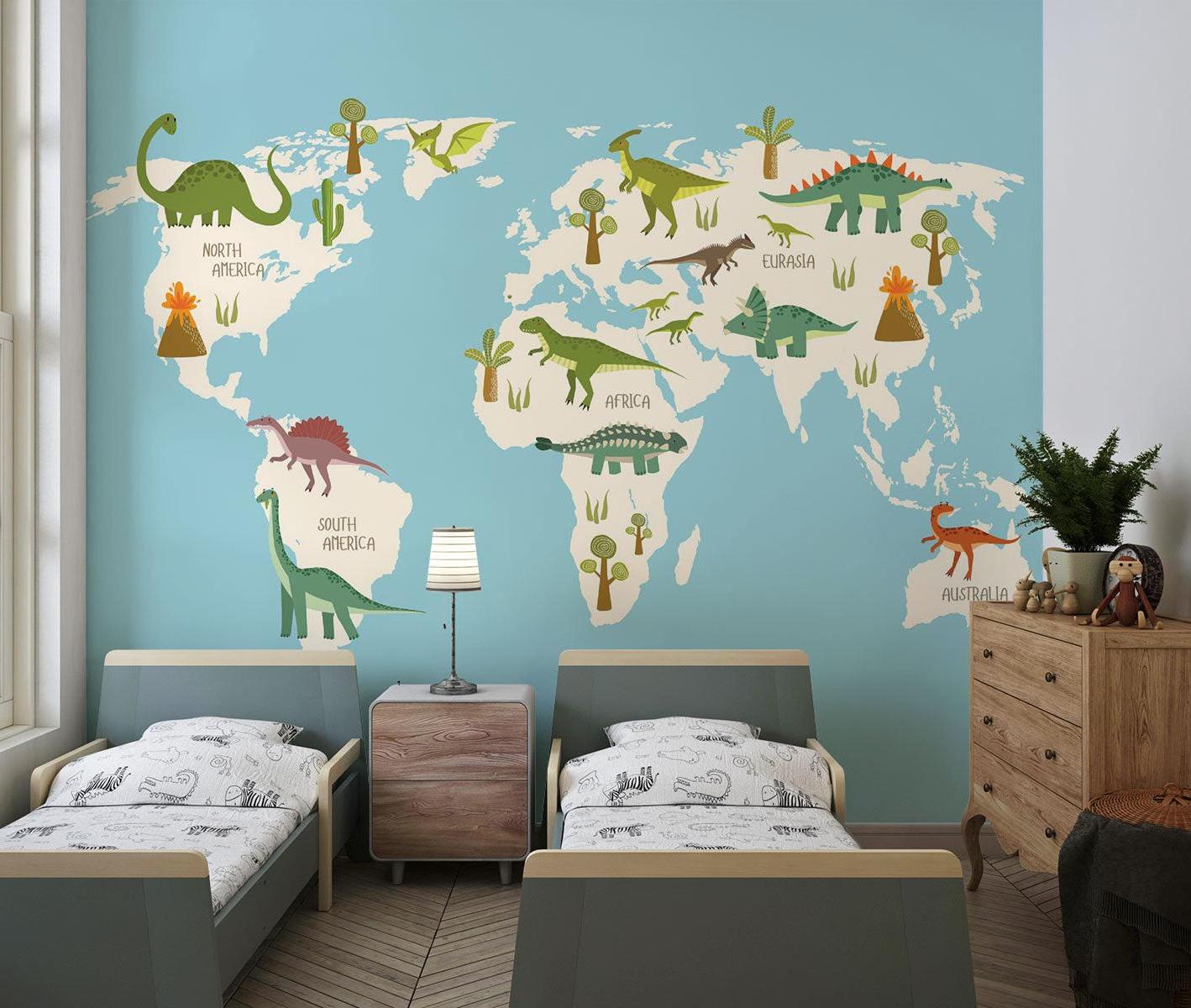 Dinosaur Mural Wallpaper | Educational World Map Design