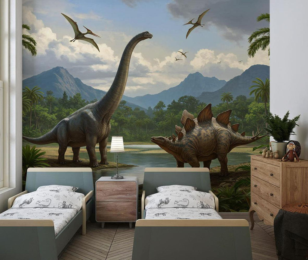 Dinosaur Mural Wallpaper | Jurassic Landscape with Brachiosaurus