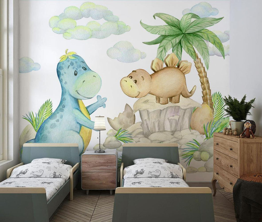 Dinosaur Mural Wallpaper | Watercolor Prehistoric Friends