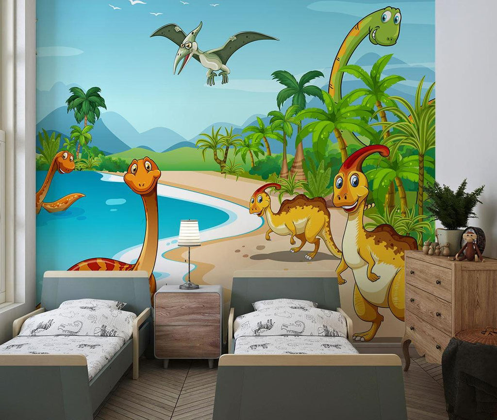 Dinosaur Mural Wallpaper | Tropical Paradise Adventure