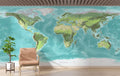 World Map Mural Wallpaper | Topographical Design in Turquoise and Green