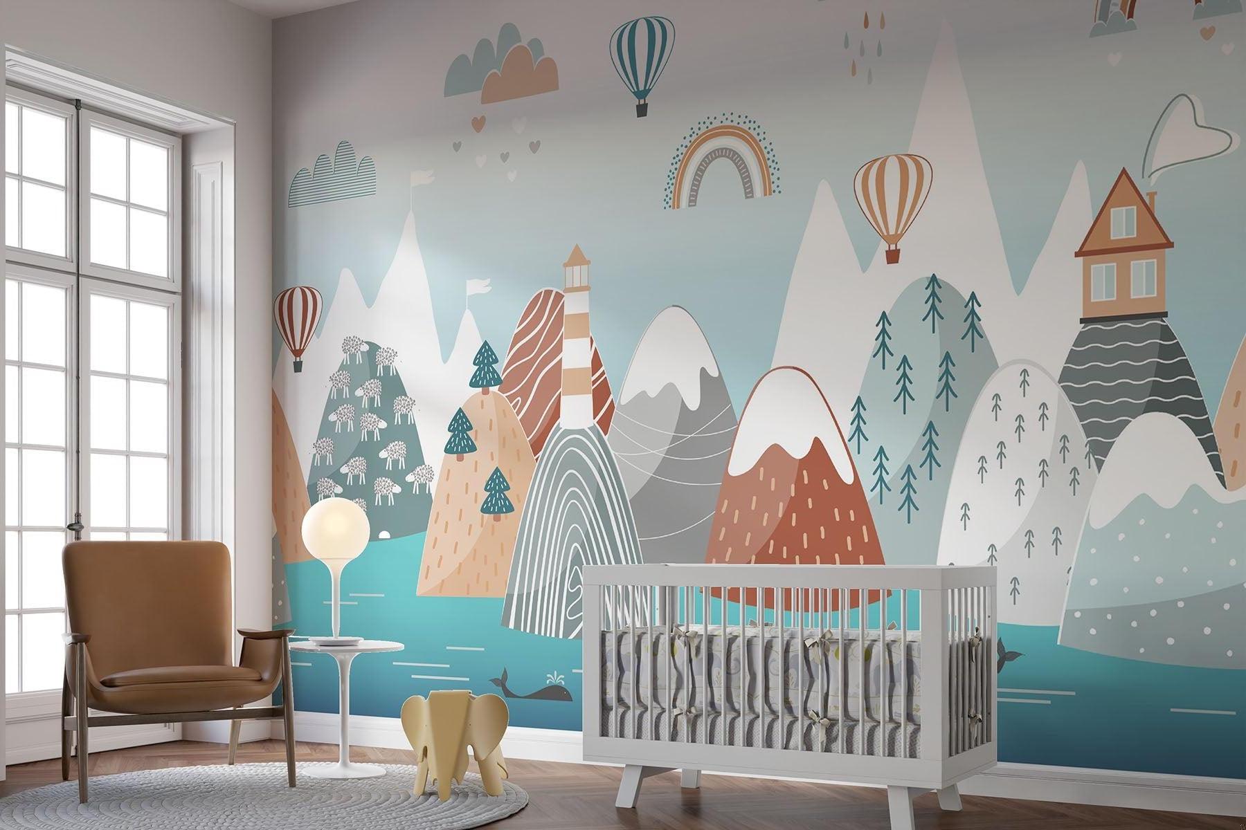 Mountain Mural Wallpaper | Scandinavian Kids Adventure Scene