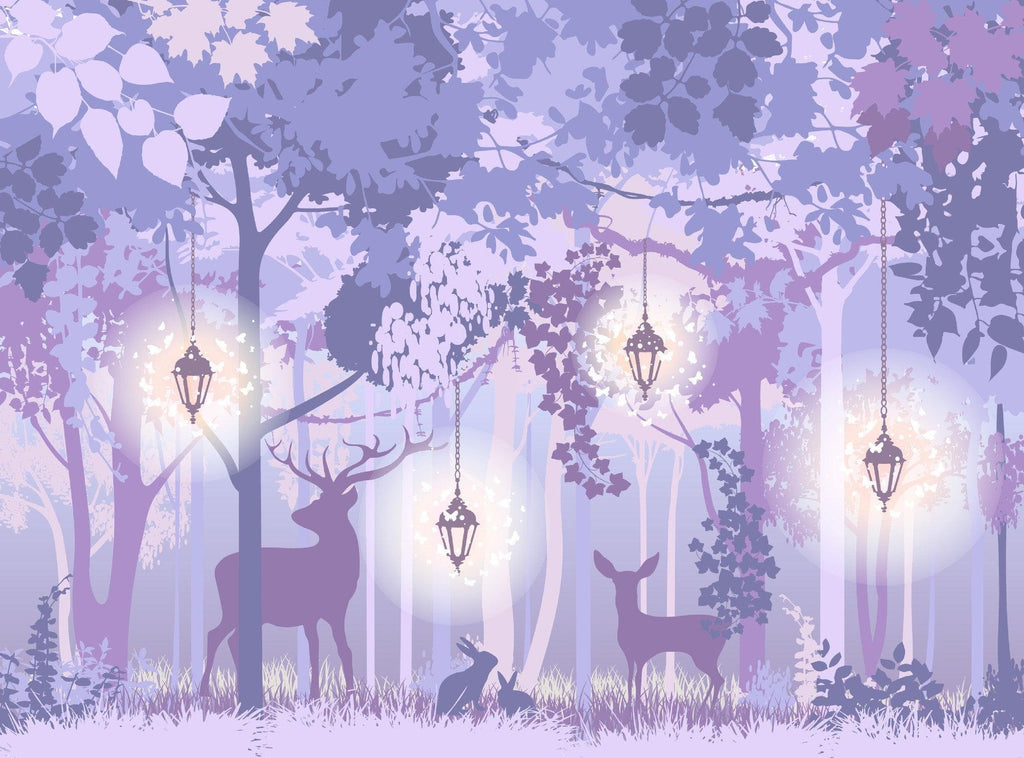 Forest Mural Wallpaper | Enchanted Purple Woodland With Lanterns