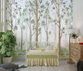Forest Mural Wallpaper | Watercolor Tree Design With Green Leaves