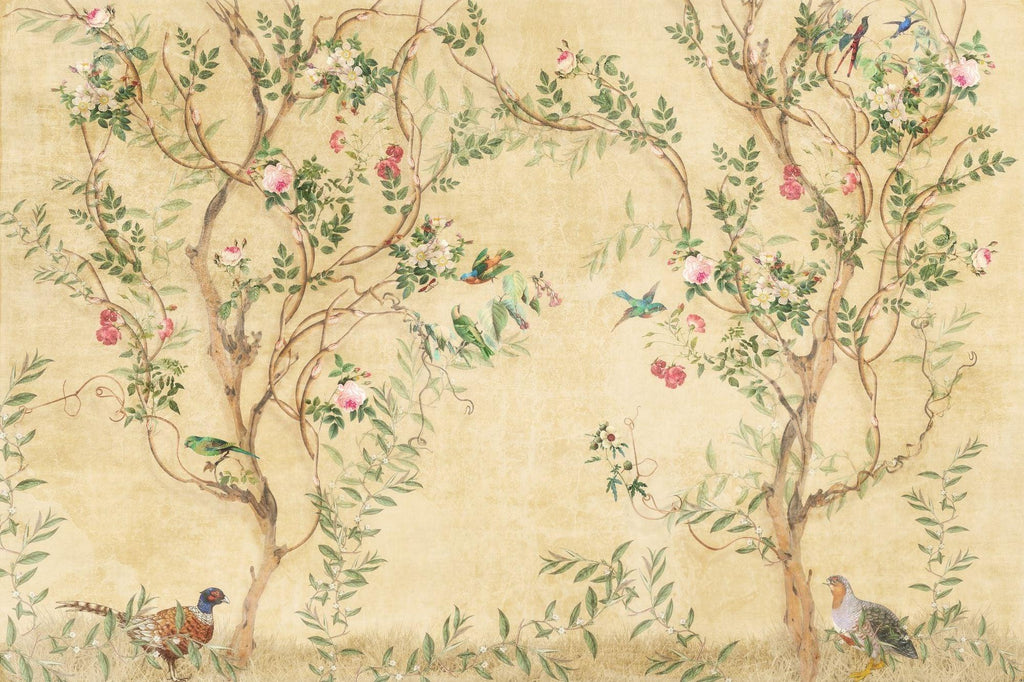 Vintage Floral Mural Wallpaper | Birds and Roses Chinoiserie Design