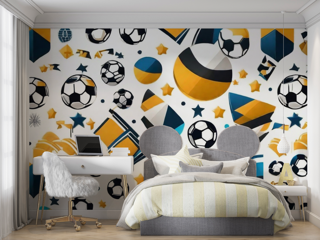Football Mural Wallpaper | Dynamic Stars and Geometric Pattern