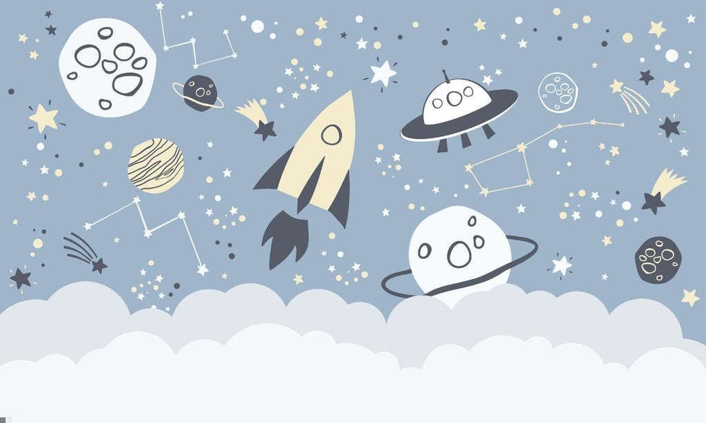 Space Mural Wallpaper | Galaxy Adventure with Rockets and UFOs