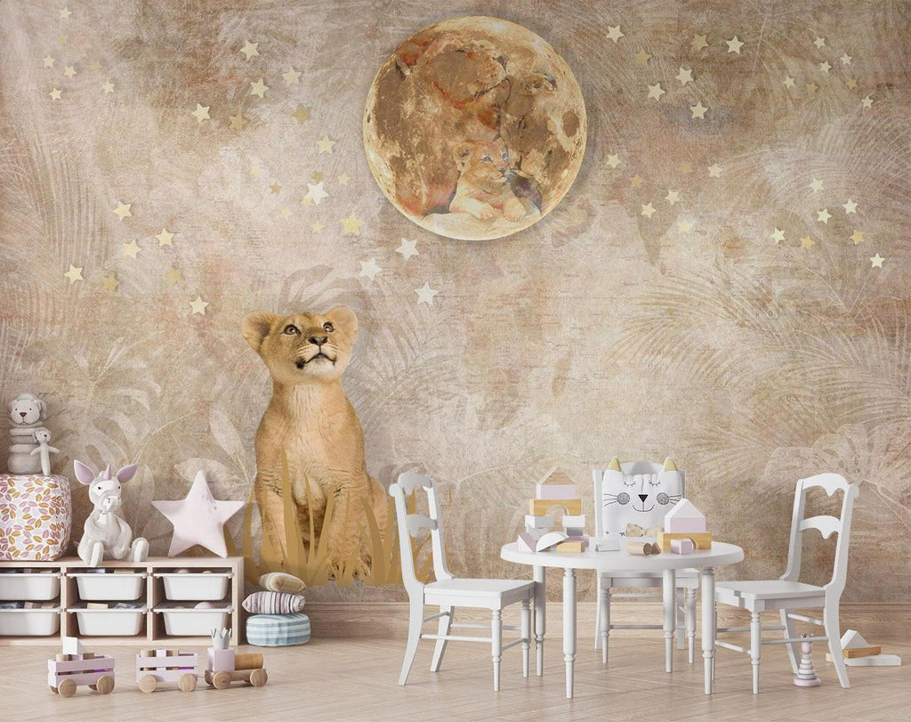 Safari Lion Mural Wallpaper | Dreamy Moon and Stars Design
