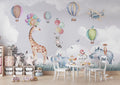 Safari Animals Mural Wallpaper | Watercolor Hot Air Balloon Adventure