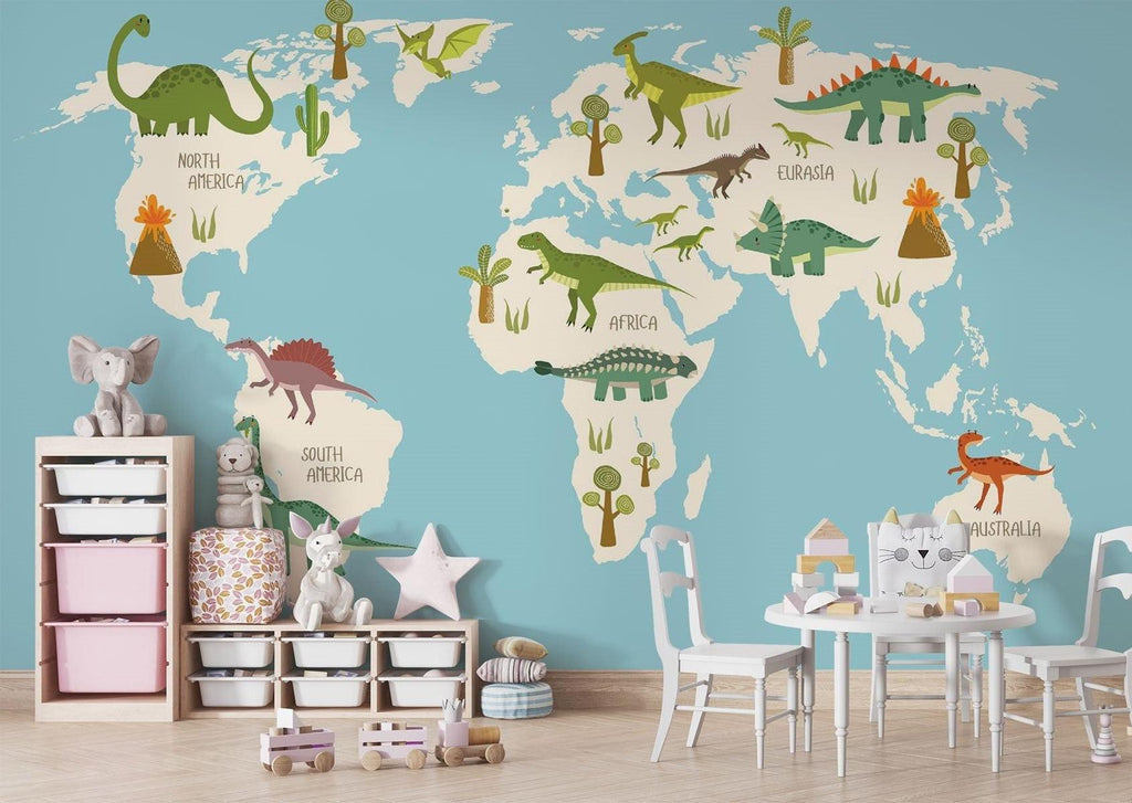 Dinosaur Mural Wallpaper | Educational World Map Design
