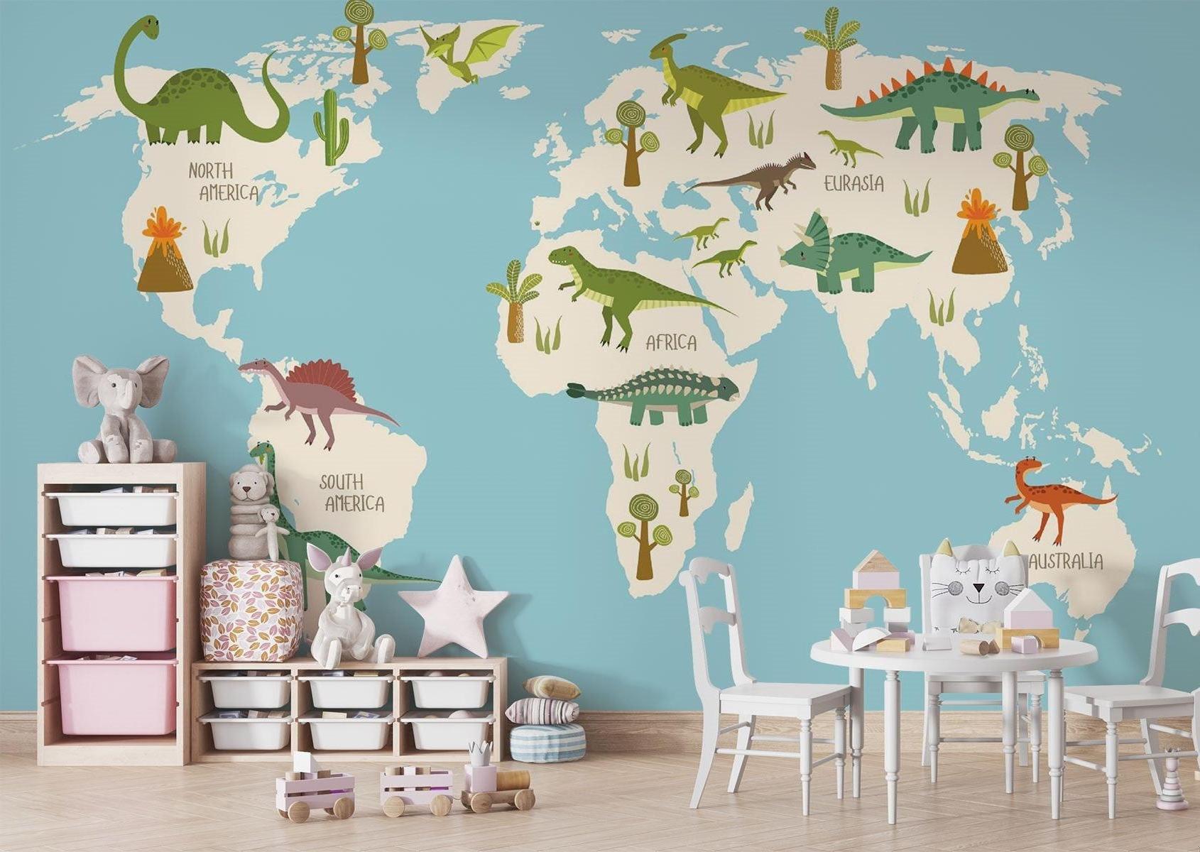 Dinosaur Mural Wallpaper | Educational World Map Design