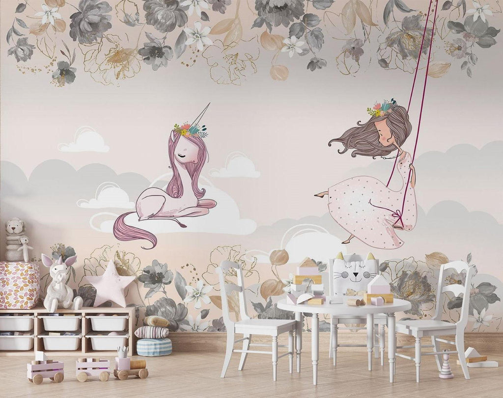 Princess Mural Wallpaper | Dreamy Unicorn and Floral Design