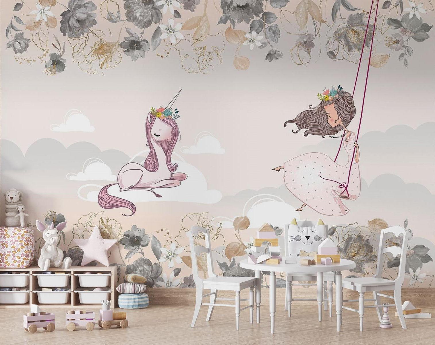 Princess Mural Wallpaper | Dreamy Unicorn and Floral Design