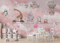 Kids Animal Mural Wallpaper | Adventure Parade in Pink Sky
