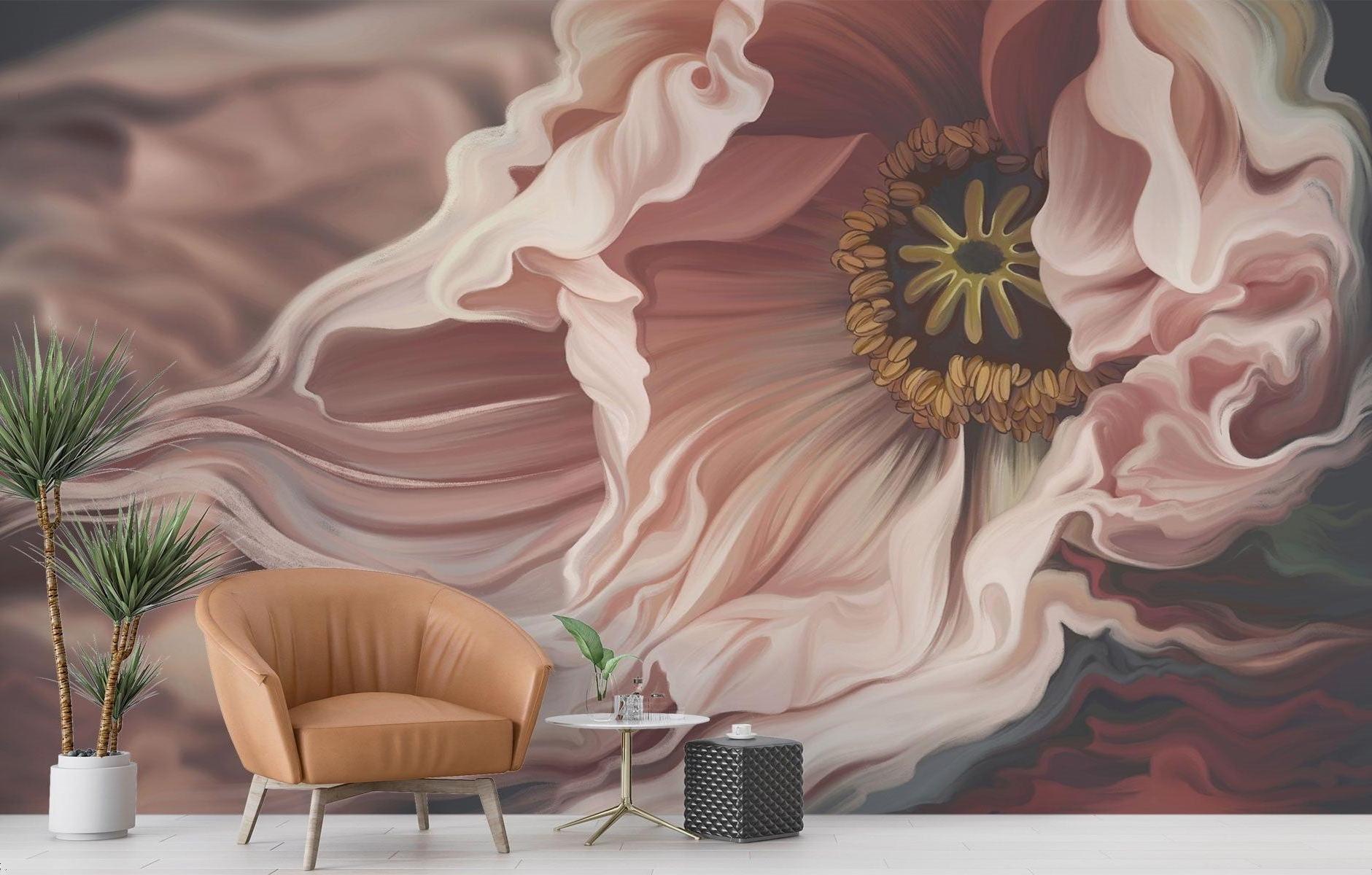 Floral Mural Wallpaper | Large Scale Pink Anemone Art